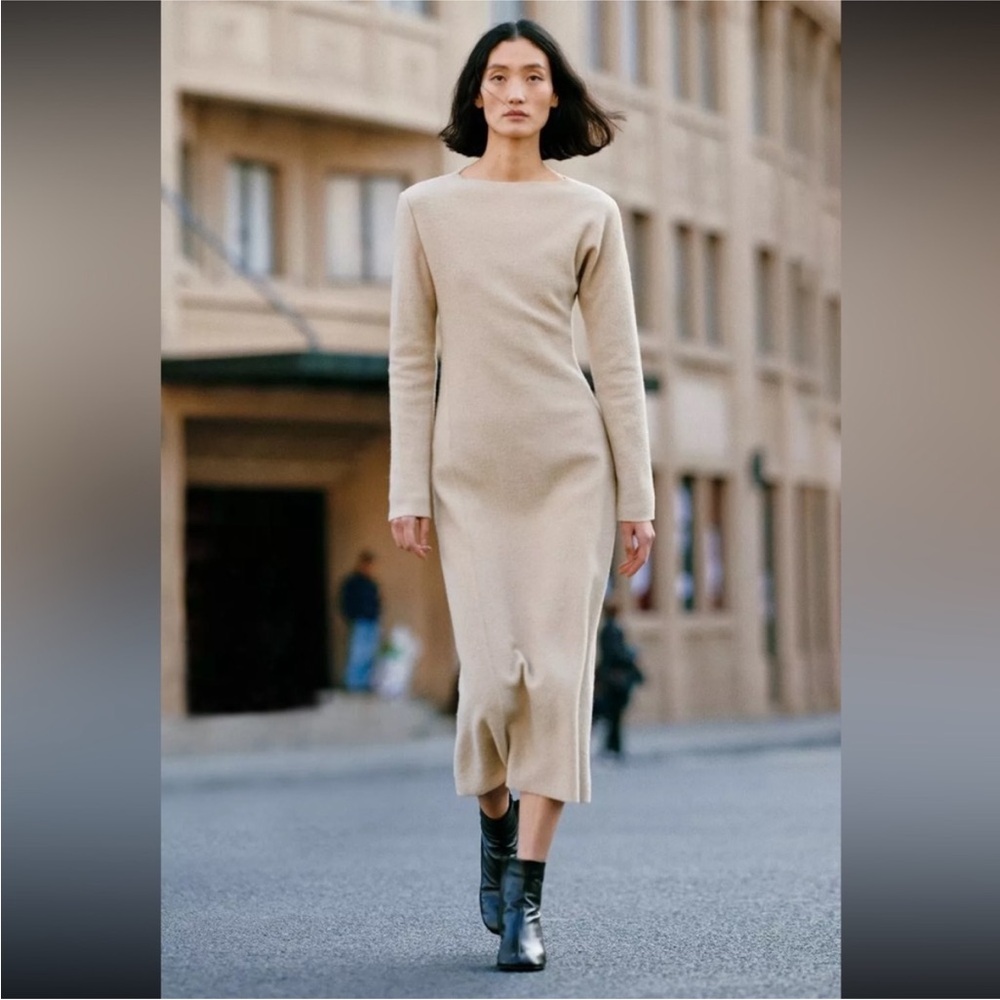 New ZARA Long Sleeve Bouclé Wool Dress ZW Collection - Picture 3 of 8